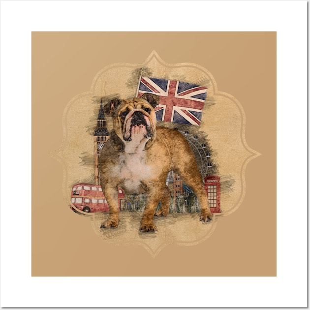 English Bulldog and England sketch Wall Art by Nartissima